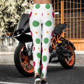 Leggings Red White Green Polka Dot Pattern Winter Christmas