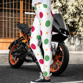 Leggings Red White Green Polka Dot Pattern Winter Christmas