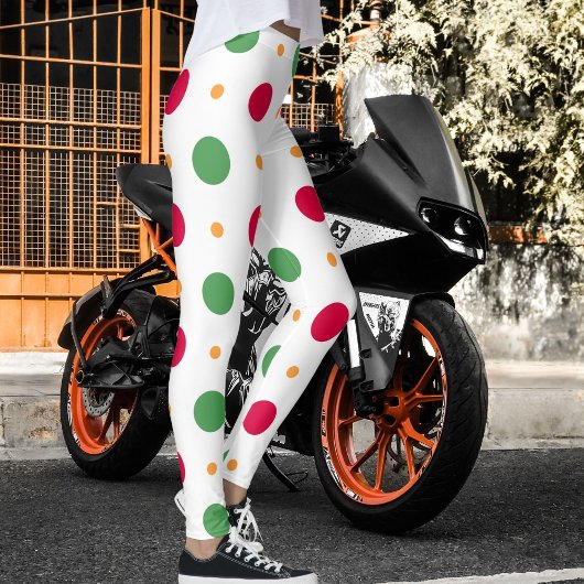 Leggings Red White Green Polka Dot Pattern Winter Christmas