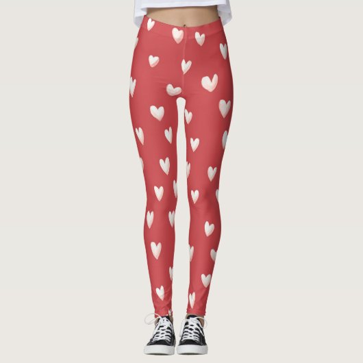 Leggings Red White Hearts Valentine's Day (Devant)