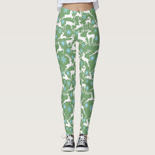 Leggings Reindeers de Noël Motif, blanc 02 L Green BG