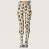Leggings Renard Kitsune Fantaisiste Fleurs de Cerisier Bleu (Devant)