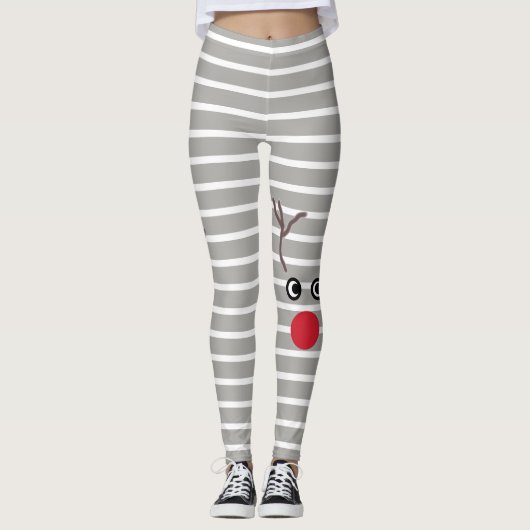 Leggings Renne rouge de nez de Noël mignon barré (Devant)