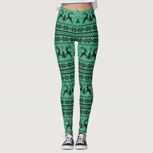 Leggings Rennes à sucre vert Noël (Devant)