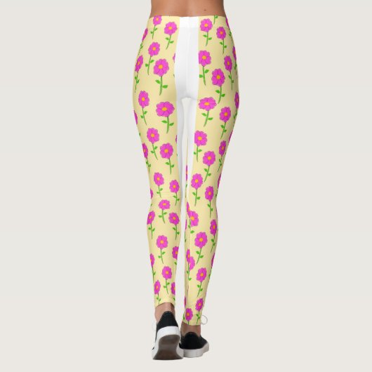 Leggings Repeat Flower Pattern with Hot Pink Flowers (Dos)