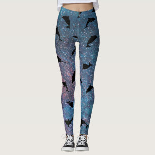 Leggings requin de l'ombre baleine sur galaxie en pente