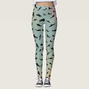 Leggings requin-poisson de l'ombre baleine sur dégradé Rain