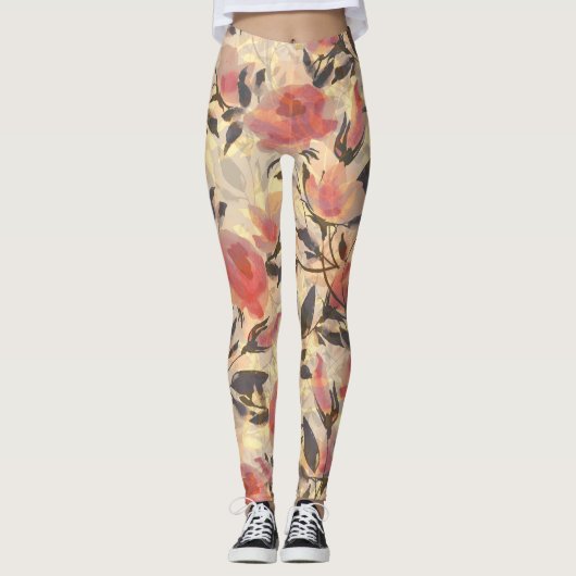 Leggings Ressort roses sauvages : motif aquarelle. (Devant)