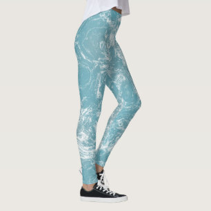 Leggings Résumé de marbre turquoise et blanc en spirale