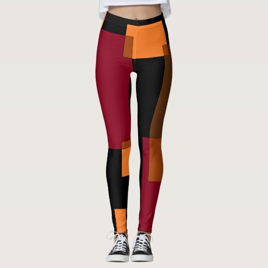 Leggings Résumé géométrique Rouge Orange Brown Noir (Devant)