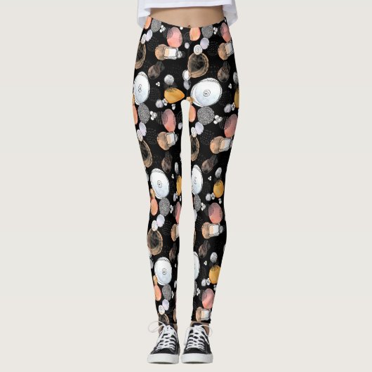 Leggings Résumé moderne Joli Motif rose Doodle noir (Devant)