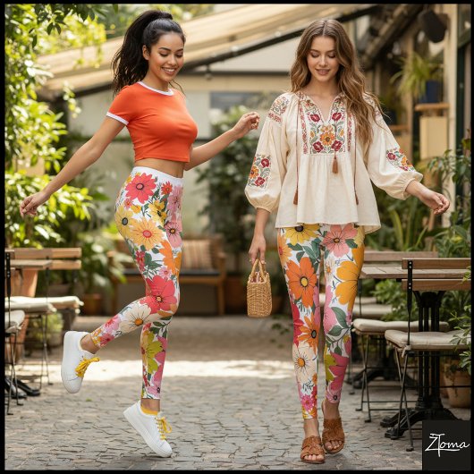 Leggings Retro 70s Floral Groovy Daisy Backdrop