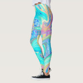 Leggings Retro Aqua Blue Liquid Art sur les Hydrangeas Abst (Gauche)