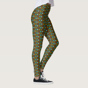 Leggings Retro Aqua, Vert et Pois Brown