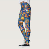 Leggings Retro Beat Patternx4 Blue BG (Gauche)