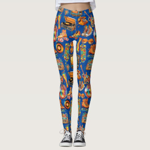 Leggings Retro Beat Patternx4 Blue BG