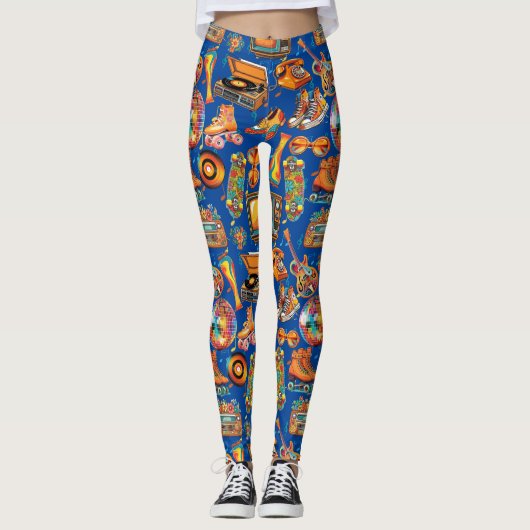 Leggings Retro Beat Patternx4 Blue BG (Devant)