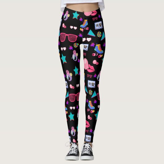 Leggings Retro black 80s Costume Vibrant culture pop (Devant)