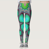 Leggings Retro Boho Hippie Green Clover Psychedelic Mandala (Devant)