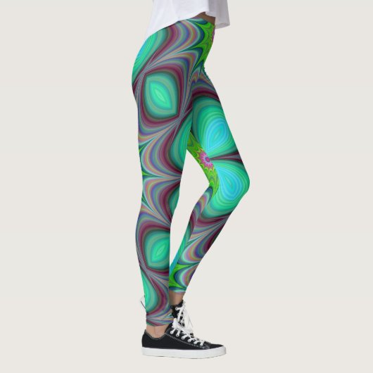 Leggings Retro Boho Hippie Green Clover Psychedelic Mandala (Droite)