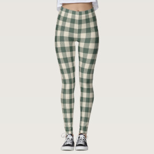 Leggings Retro Buffalo Plaid Tartan Motif Forest Green