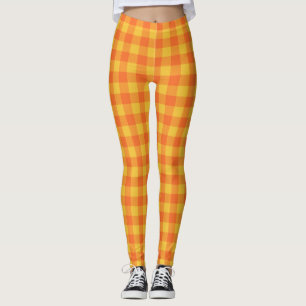 Leggings Retro Buffalo Plaid Tartan Motif Jaune Orange