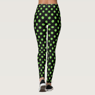 Leggings Retro Chic Green sur les Pois noirs