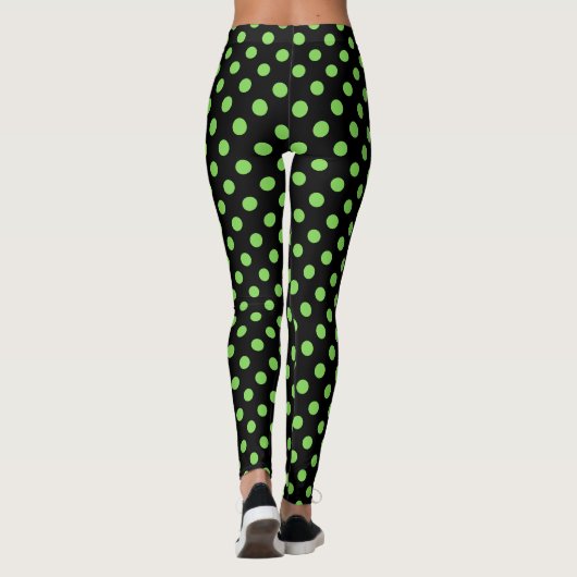 Leggings Retro Chic Green sur les Pois noirs (Dos)
