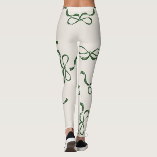 Leggings Retro Christmas Bows Holiday Classic Green (Dos)