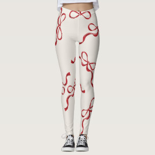 Leggings Retro Christmas Bows Holiday Classic rouge