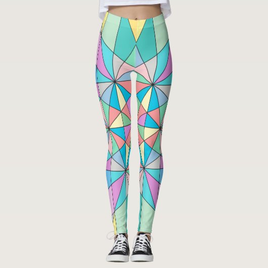 Leggings Retro coloré Pastel Mosaic Triangle Star Motif (Devant)