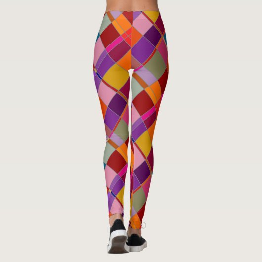 Leggings Retro Colorful Checkered Geometric Pattern  (Dos)