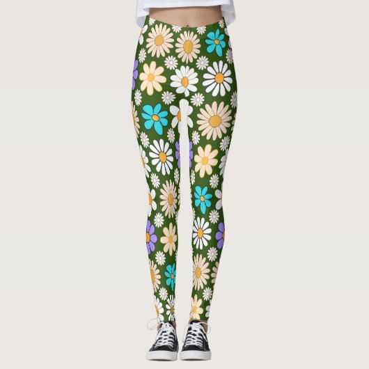 Leggings Retro Daisy Motif Simple.01. B. Vert (Devant)