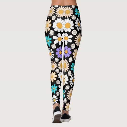 Leggings Retro Daisy Motif Simple.01. BG noir (Dos)