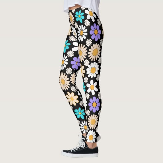 Leggings Retro Daisy Motif Simple.01. BG noir (Gauche)
