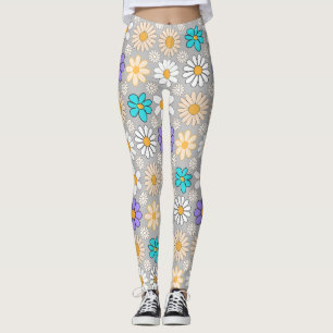 Leggings Retro Daisy Motif Simple.01. L Gray BG