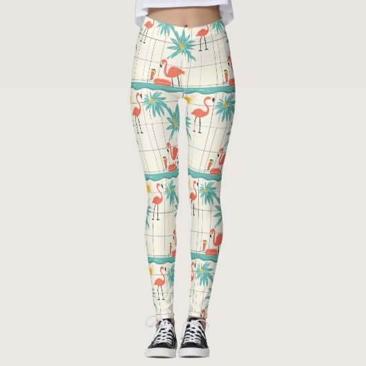 Leggings Retro Flamingo Poolside Summer Pattern (2) (Devant)