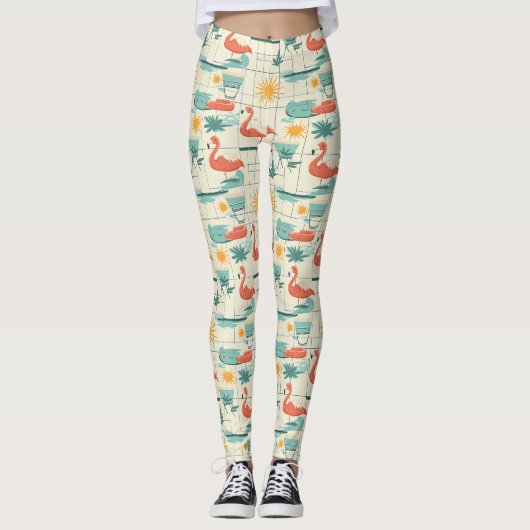 Leggings Retro Flamingo Poolside Summer Pattern (3) (Devant)