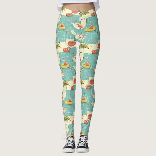 Leggings Retro Flamingo Poolside Summer Pattern (4) (Devant)