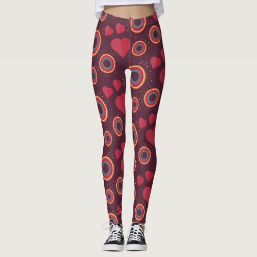 Leggings Retro Hearts and Circles Pattern (Devant)