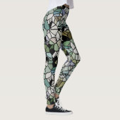 Leggings Retro Hip Taupe Turquoise Blue Green Mosaic Motif  (Droite)