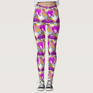 Leggings Retro Hippy Super Girl Car Heart 1960's 1970"s
