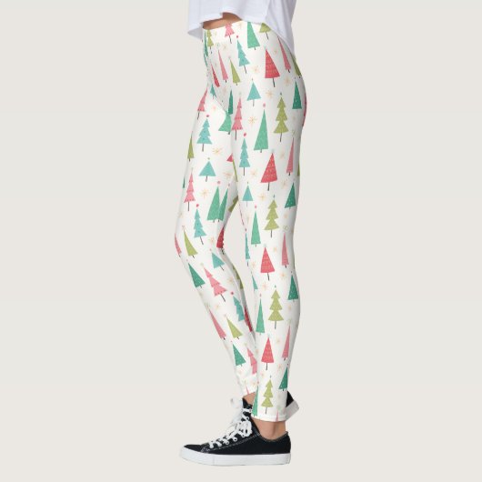Leggings Retro Joyeux arbres de Noël Fun Motif de vacances (Gauche)