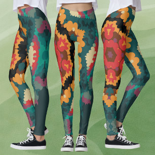 Leggings Rétro Mandala bleu orange et rouge