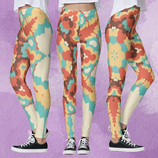 Leggings Rétro Mandala bleu rouge et jaune