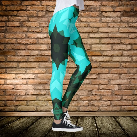 Leggings Retro Mandala Flower bleu et vert