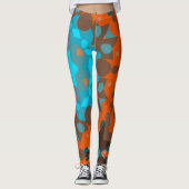 Leggings Retro Mandala Flower Blue et Orange (Devant)