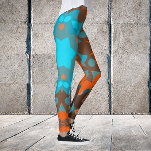 Leggings Retro Mandala Flower Blue et Orange