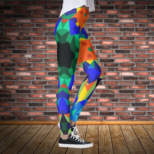 Leggings Retro Mandala Flower Blue Orange and Green