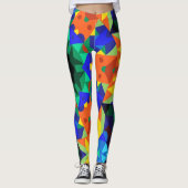 Leggings Retro Mandala Flower Blue Orange and Green (Devant)